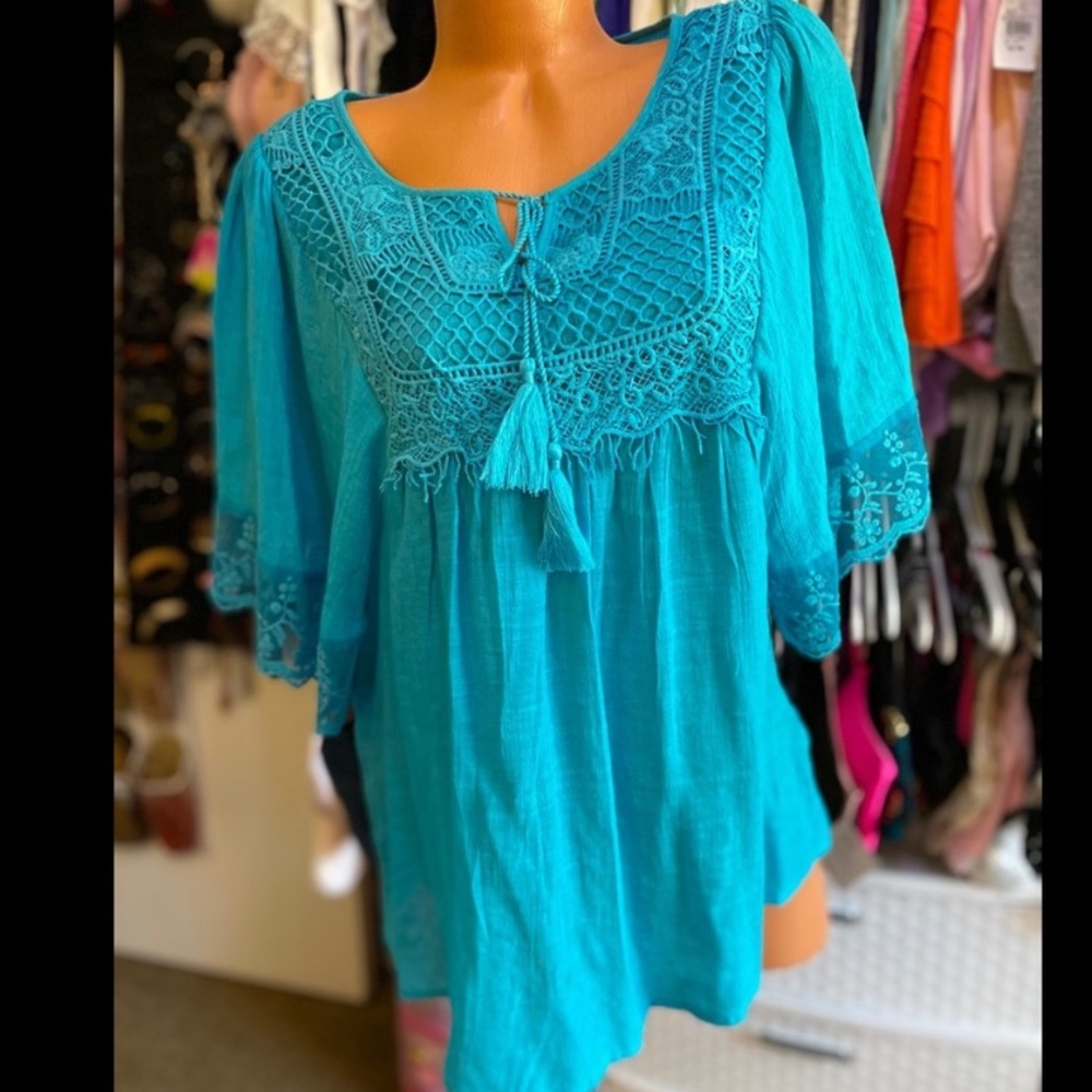 Bright blue Boho style shirt!